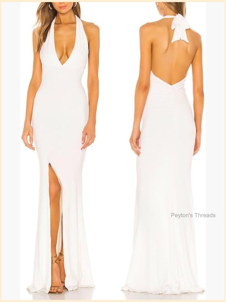 Deep V-Neck Halter Bodycon Maxi Dress With High Slit